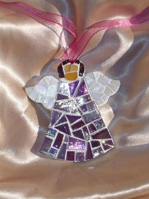 Mosaic Angel Ornament ~ Iridescent Purple