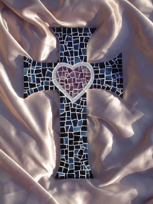 Mosaic Cross ~ Flared Heart in Navy