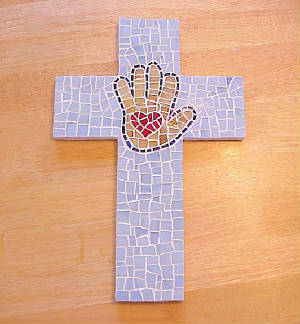 Mosaic Cross ~ Heart in Hand in Blues