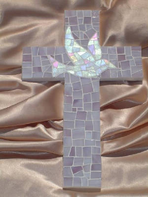 Small Mosaic Cross ~ Dove with Lavender Background