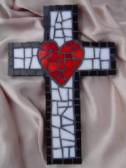 Smallest Mosaic Cross ~ Red Heart w/ Black Outline