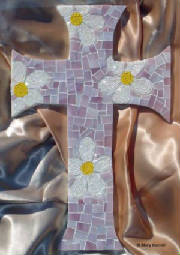 Mosaic Cross ~ Beaded Daisies on Lavender