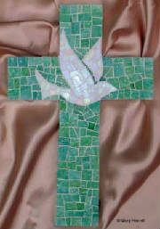 Mosaic Cross ~ Dove on Blue / Green