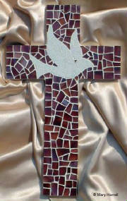 Mosaic Cross ~ Dove on Deep Purple Background
