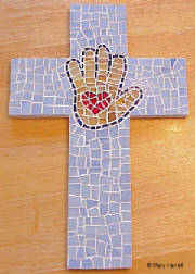 Mosaic Cross ~ Heart In Hand on Lt. Blue
