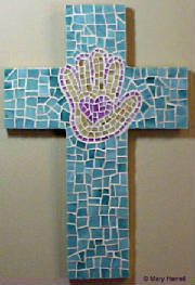 Mosaic Cross ~ Heart In Hand on Sage