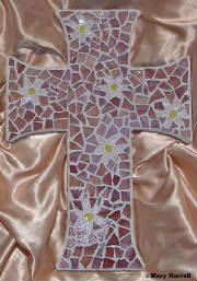 Mosaic Cross ~ Pieced Daisies on Mauve