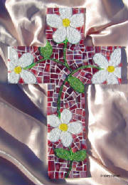 Mosaic Cross ~ Beaded Daises & Vine on Maroon