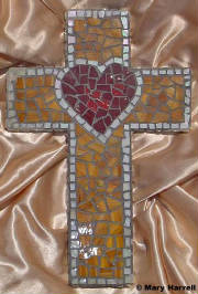 Mosaic Cross ~ Deep Red Heart on Tan