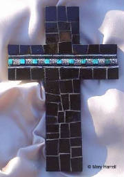 Mosaic Cross ~ Black, Turquoise & Silver Beads