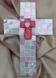 Mosaic Cross ~ Pink Iridescent Beaded Cross