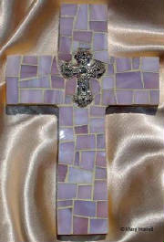 Mosaic Cross ~ Pewter Cross on Lavender