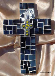 Mosaic Cross ~ Ceramic Cross Tile on Navy