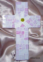 Mosaic Cross ~ Pieced Daisy on Pink