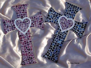 Mosaic Crosses ~ Flared Hearts on Navy & Purple
