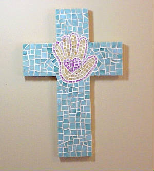 Mosaic Cross ~ Heart In Hand In Sage