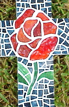 Mosaic Cross ~ She Loved Roses Closeup