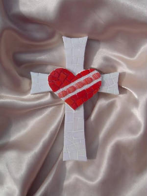 Mosaic Cross ~ Beaded Red Heart