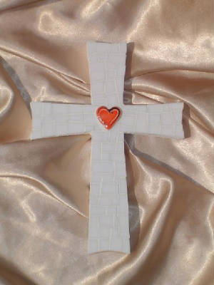 Mosaic Cross ~ Handpainted Red/Black Heart