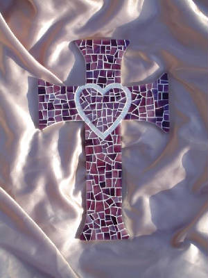 Mosaic Cross ~ Flared Heart in Purple