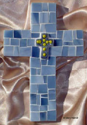 Mosaic Cross ~ Ceramic Cross Tile on Lt Blue