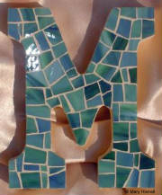 Mosaic Letter "M" in Blues/Greens