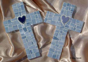 Mosaic Crosses ~ Light Blue Hearts