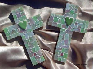 Mosaic Crosses ~ Pink & Green Hearts