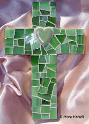 Mosaic Cross ~ Bright Green Heart
