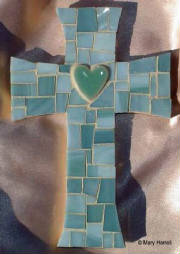 Mosaic Cross ~ Flared Sage Green Heart