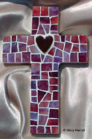 Mosaic Cross ~ Maroon Heart