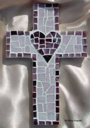 Mosaic Cross ~ Purple Pieced Heart & Border