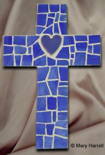 Mosaic Cross ~ Bright Blue Heart